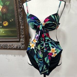 Tropical Floral Cutout Swimsuit